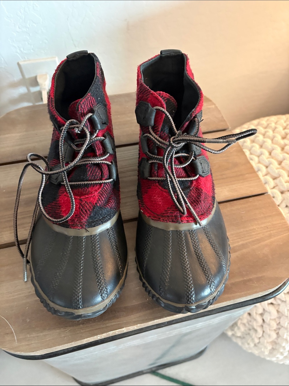 Sorel womens Red & Black Plaid Waterproof Duck Boots